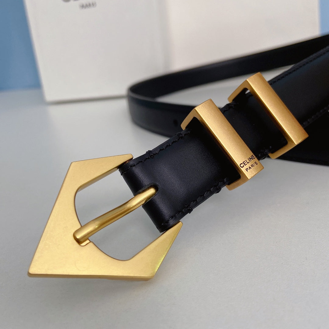 CELINE Medium Spike Belt 25mm Black Calfskin Loop Gold Gold Finishing