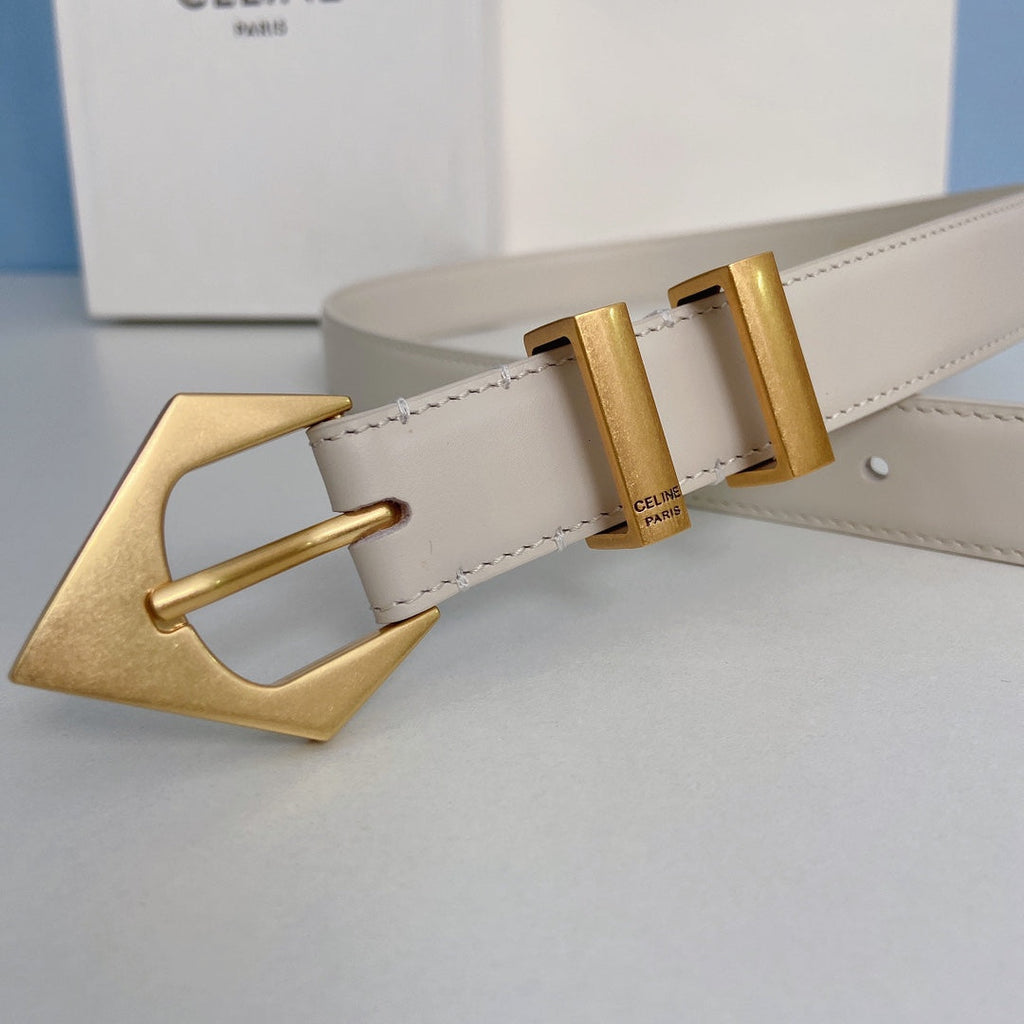 CELINE Medium Spike Belt 25mm White Calfskin Loop Gold Gold Finishing