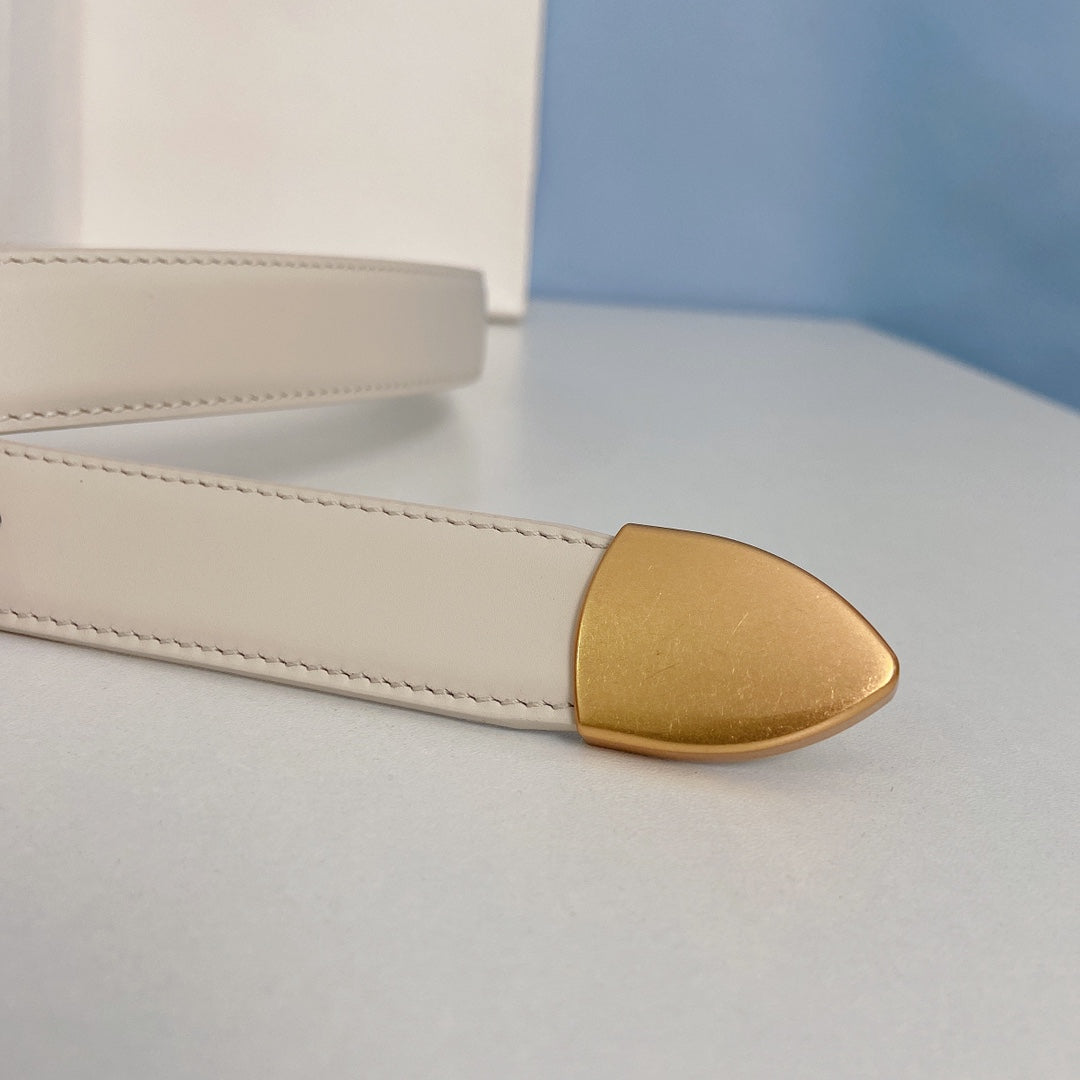 CELINE Medium Spike Belt 25mm White Calfskin Loop Gold Gold Finishing