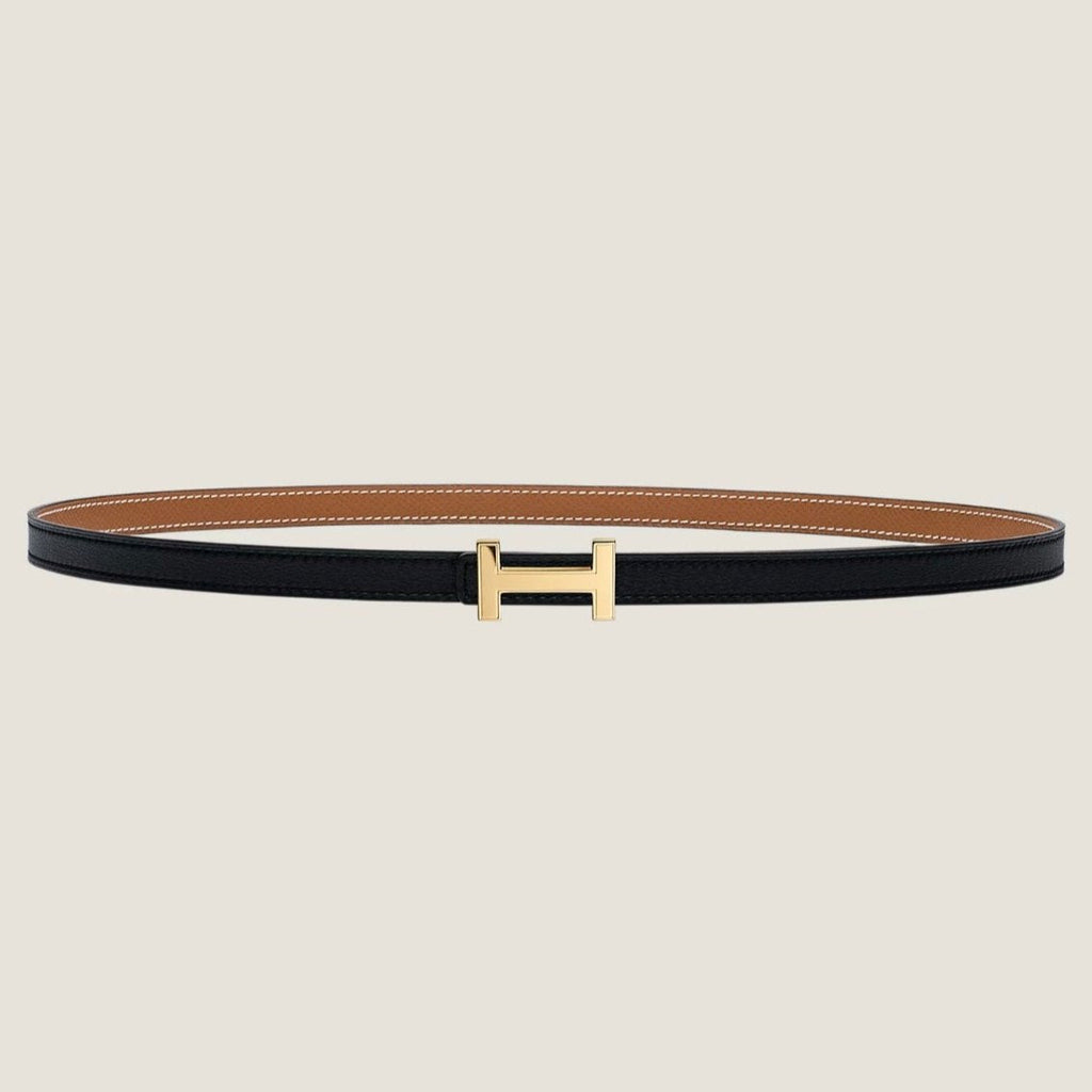 HERMES FOCUS BUCKLE & REVERSIBLE TAWNY BROWN AND BLACK LEATHER STRAP 13MM GOLD HARDWARE