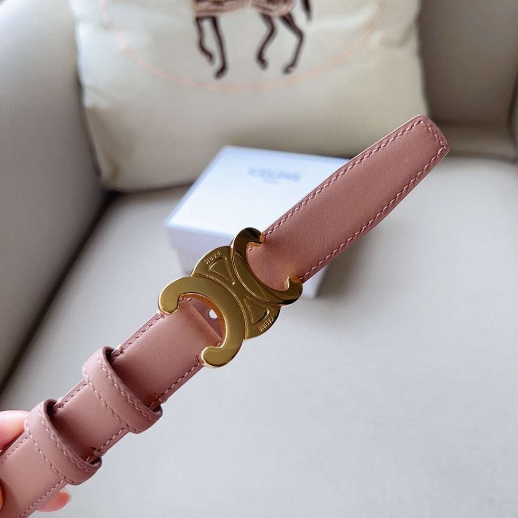 CELINE Medium Triomphe Belt 25mm Flamingo Calfskin Ghw