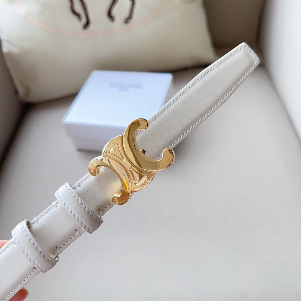CELINE Medium Triomphe Belt 25mm White Calfskin Ghw