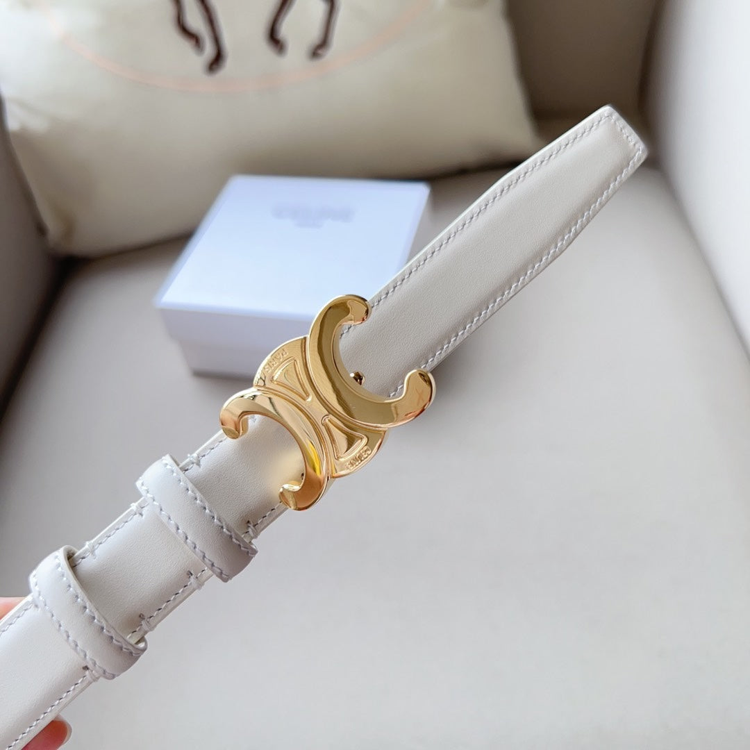 CELINE Medium Triomphe Belt 25mm White Calfskin Ghw