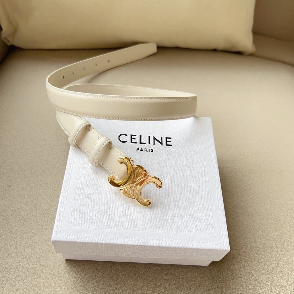 CELINE Medium Triomphe Belt 25mm White Calfskin Ghw