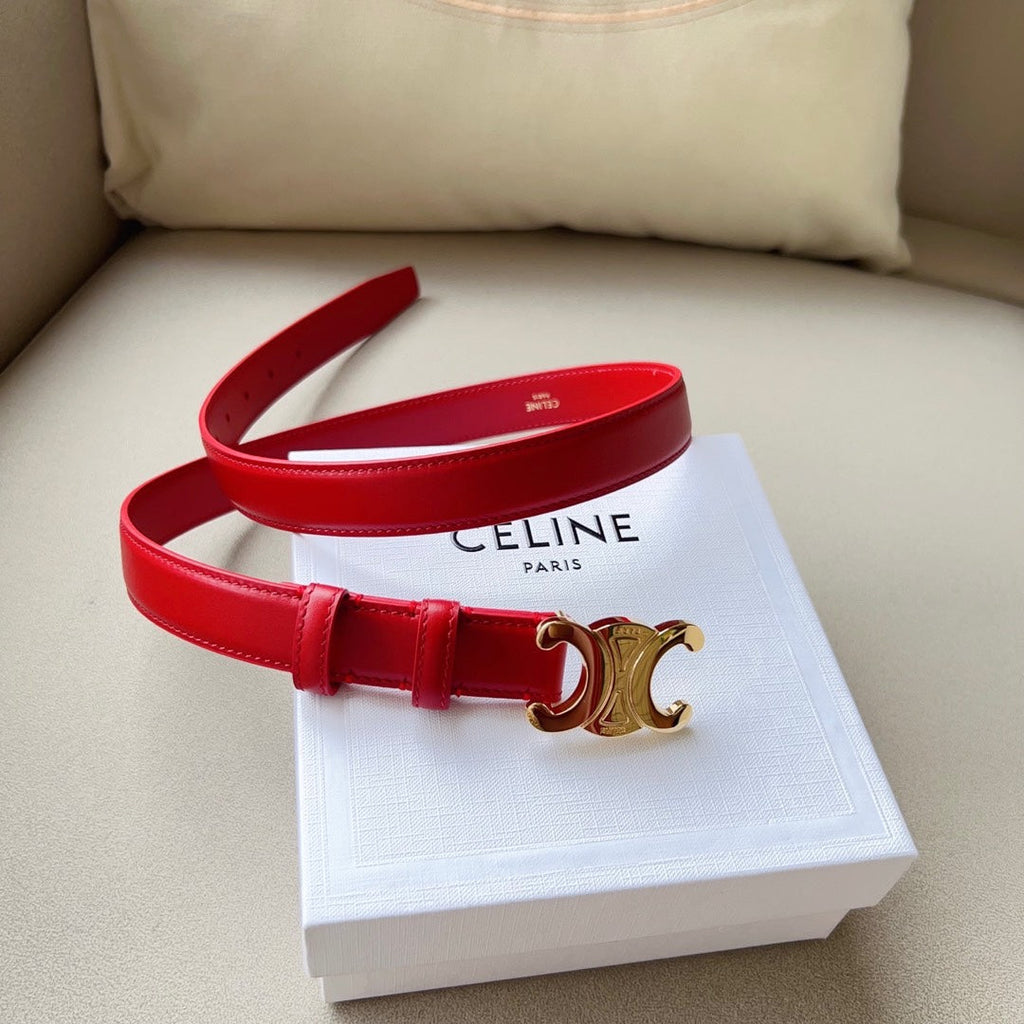 CELINE Medium Triomphe Belt 25mm Red Calfskin Ghw