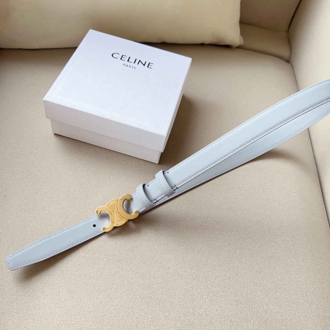 CELINE Medium Triomphe Belt 25mm Baby Blue Calfskin Ghw