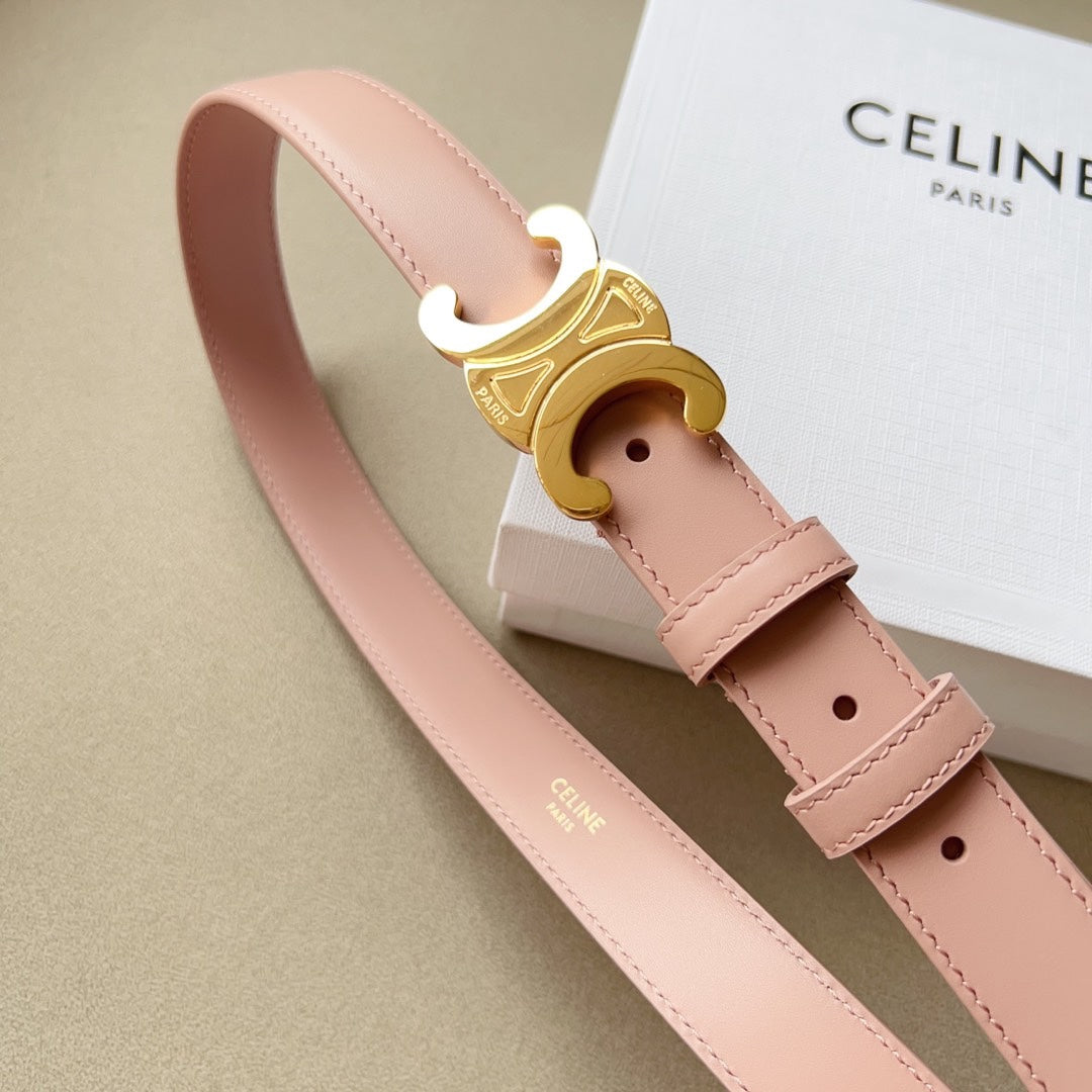 CELINE Medium Triomphe Belt 25mm Pink Calfskin Ghw