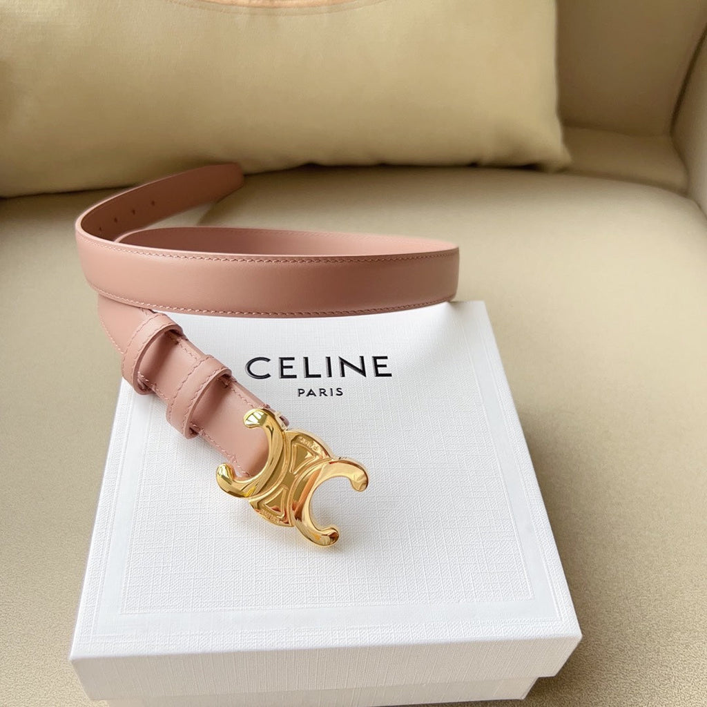 CELINE Medium Triomphe Belt 25mm Pink Calfskin Ghw