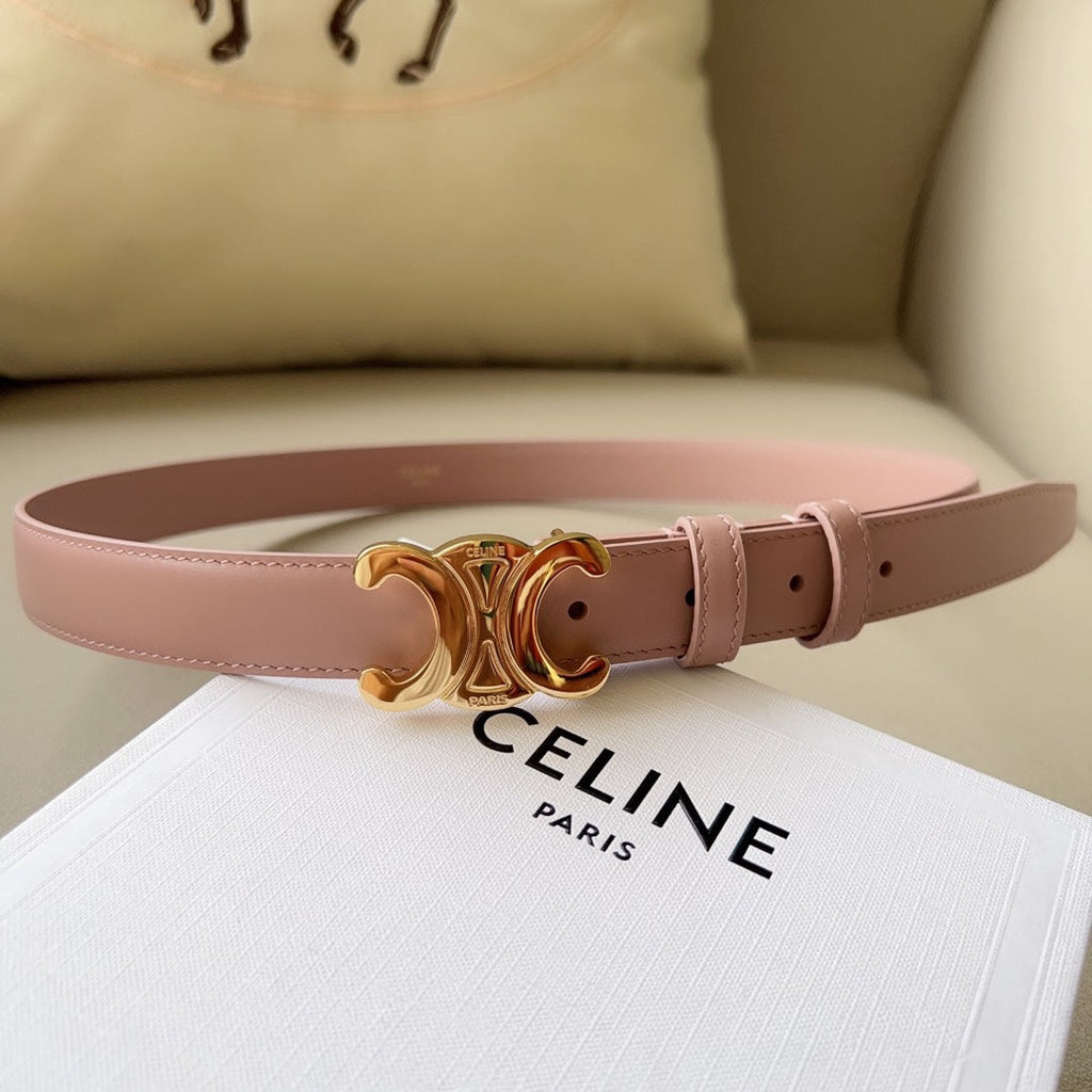 CELINE CL MEDIUM 25 MM TRIOMPHE BELT IN PEACHY PINK LEATHER GOLD HARDWARE