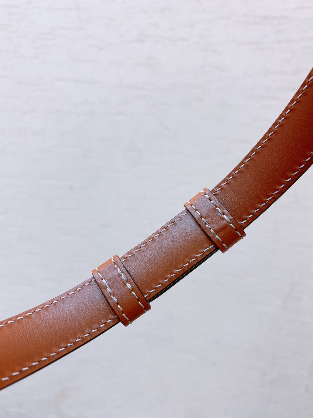 CELINE Hook & Loop 20mm TRIOMPHE Logo Square Adjustable Belt Tan Calfskin Ghw