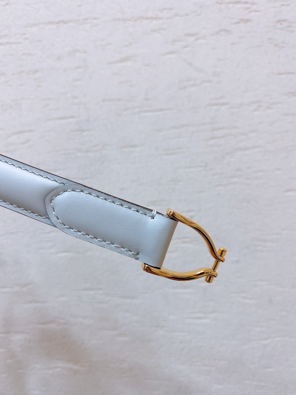 CELINE Hook & Loop 20mm TRIOMPHE Logo Square Adjustable Belt White Calfskin Ghw