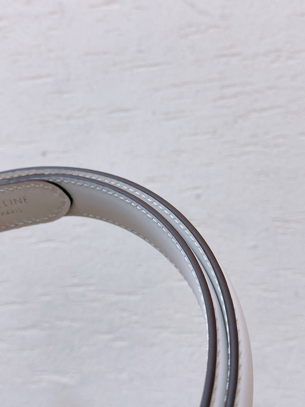 CELINE Hook & Loop 20mm TRIOMPHE Logo Square Adjustable Belt White Calfskin Ghw