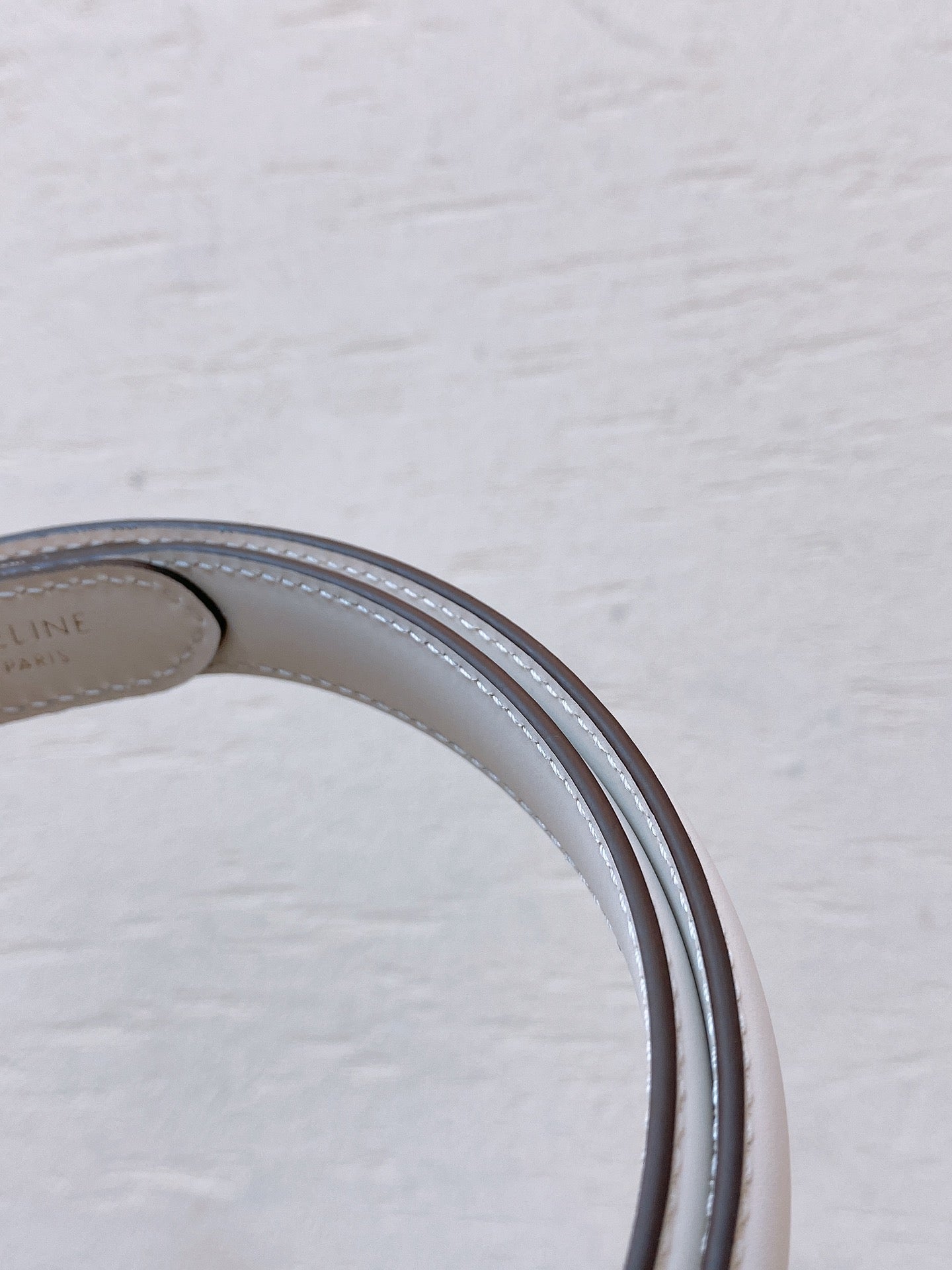 CELINE Hook & Loop 20mm TRIOMPHE Logo Square Adjustable Belt White Calfskin Ghw