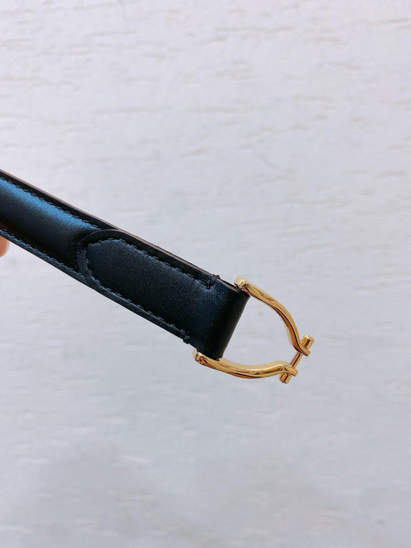 CELINE Hook & Loop 20mm TRIOMPHE Logo Square Adjustable Belt Black Calfskin Ghw