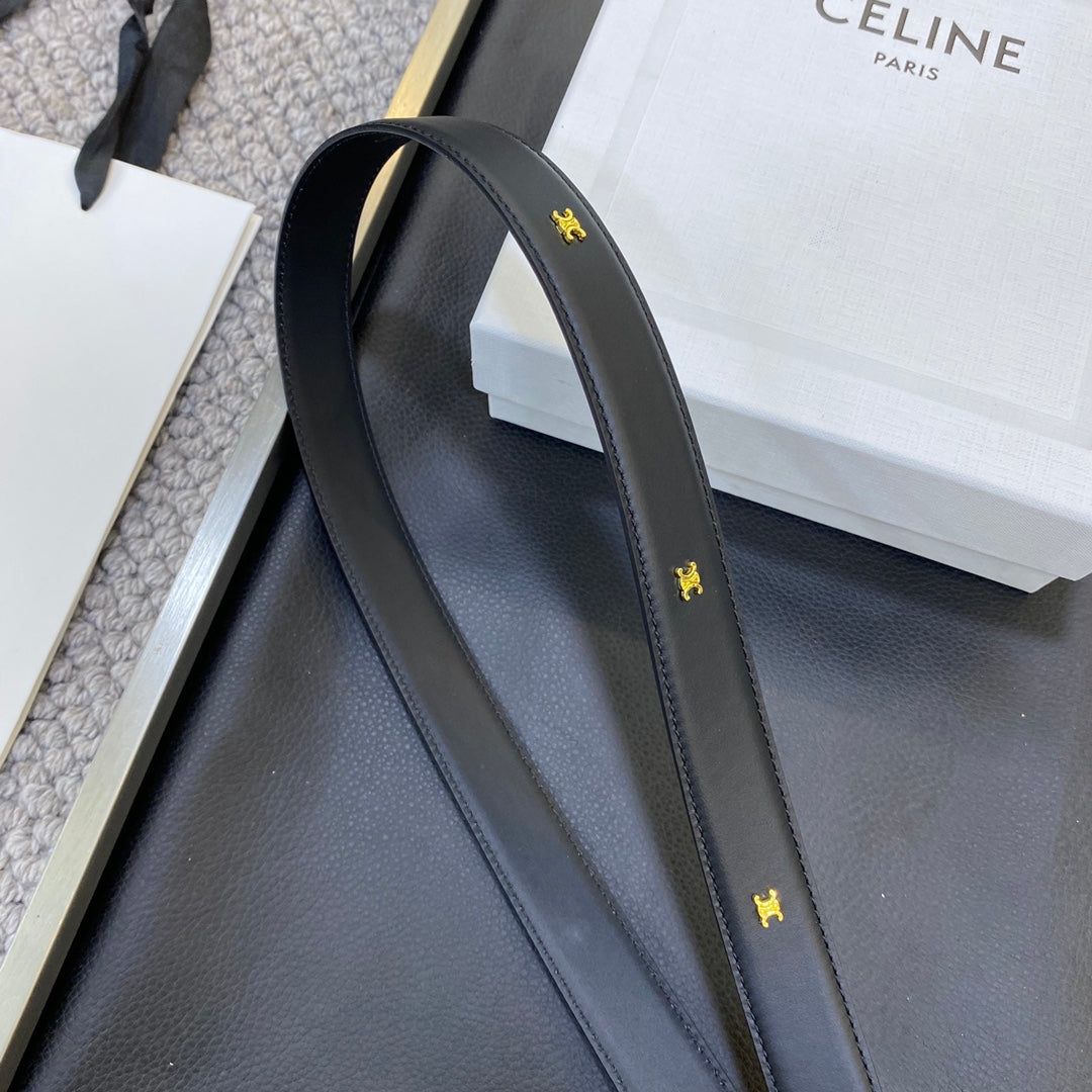 CELINE TRIOMPHE BELT 25MM IN BLACK CALFSKIN WITH LEATHER-COVERED BUCKLE