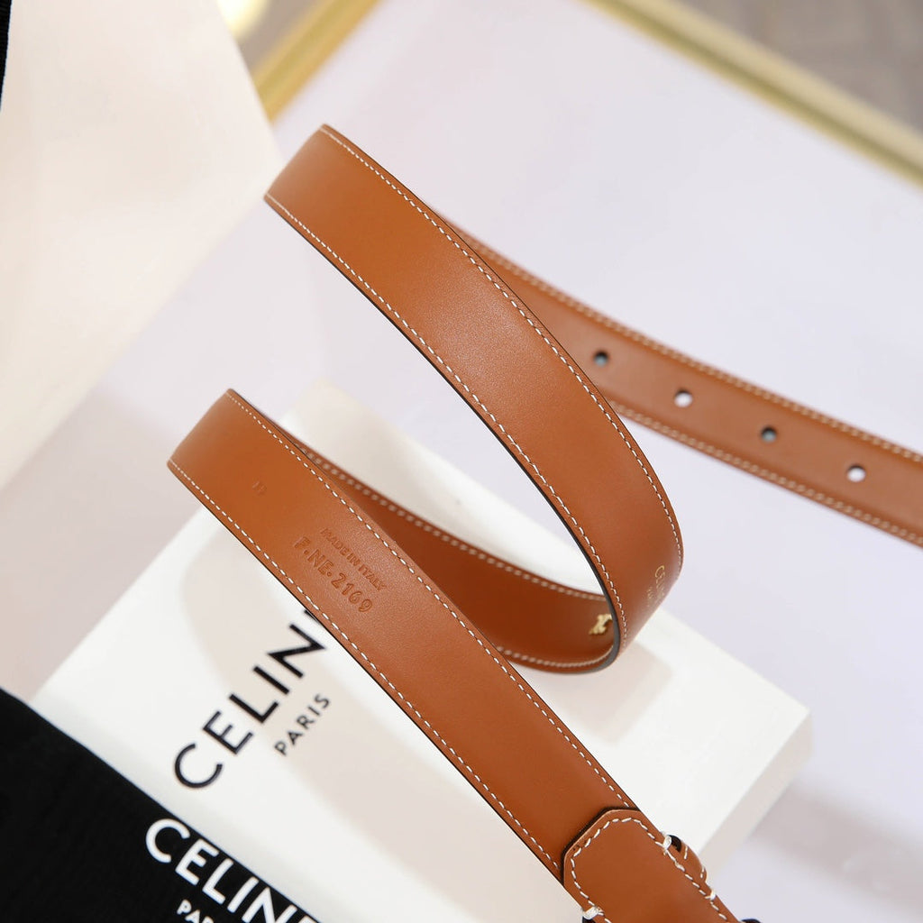 CELINE CL MEDIUM 25 MM MARCO BELT WITH STRASS IN BRONZE BROWN CALFSKIN GOLD HARDWARE