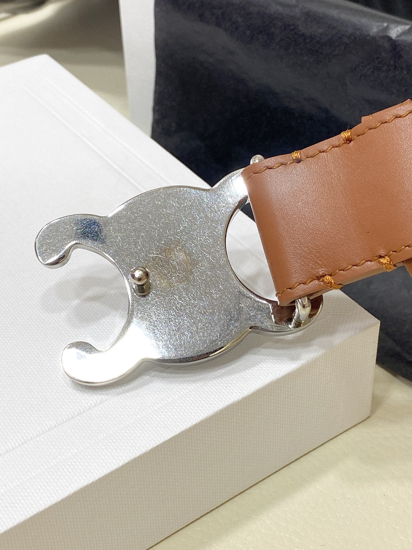 CELINE CL LARGE 30 MM TRIOMPHE BELT IN BRONZE BROWN SILVER HARDWARE