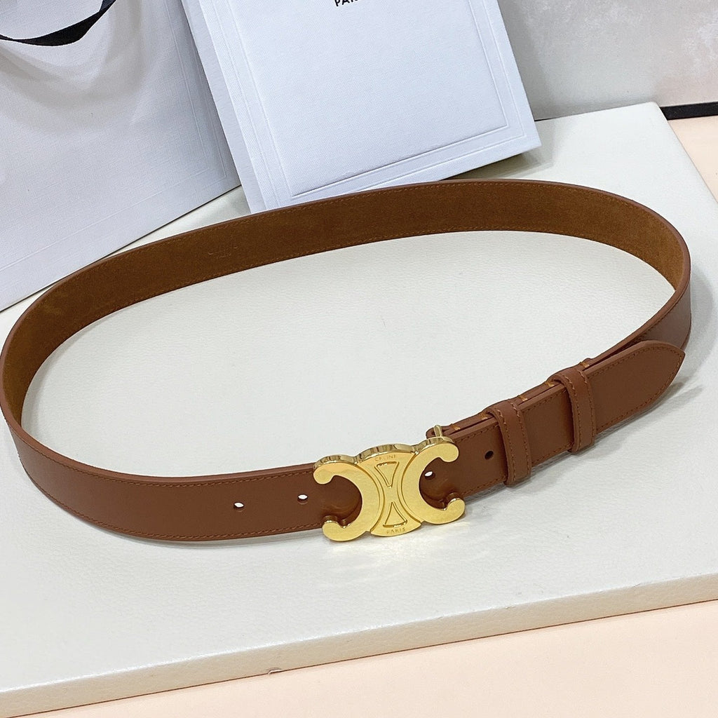 CELINE CL LARGE 30 MM TRIOMPHE BELT IN BRONZE BROWN GOLD HARDWARE