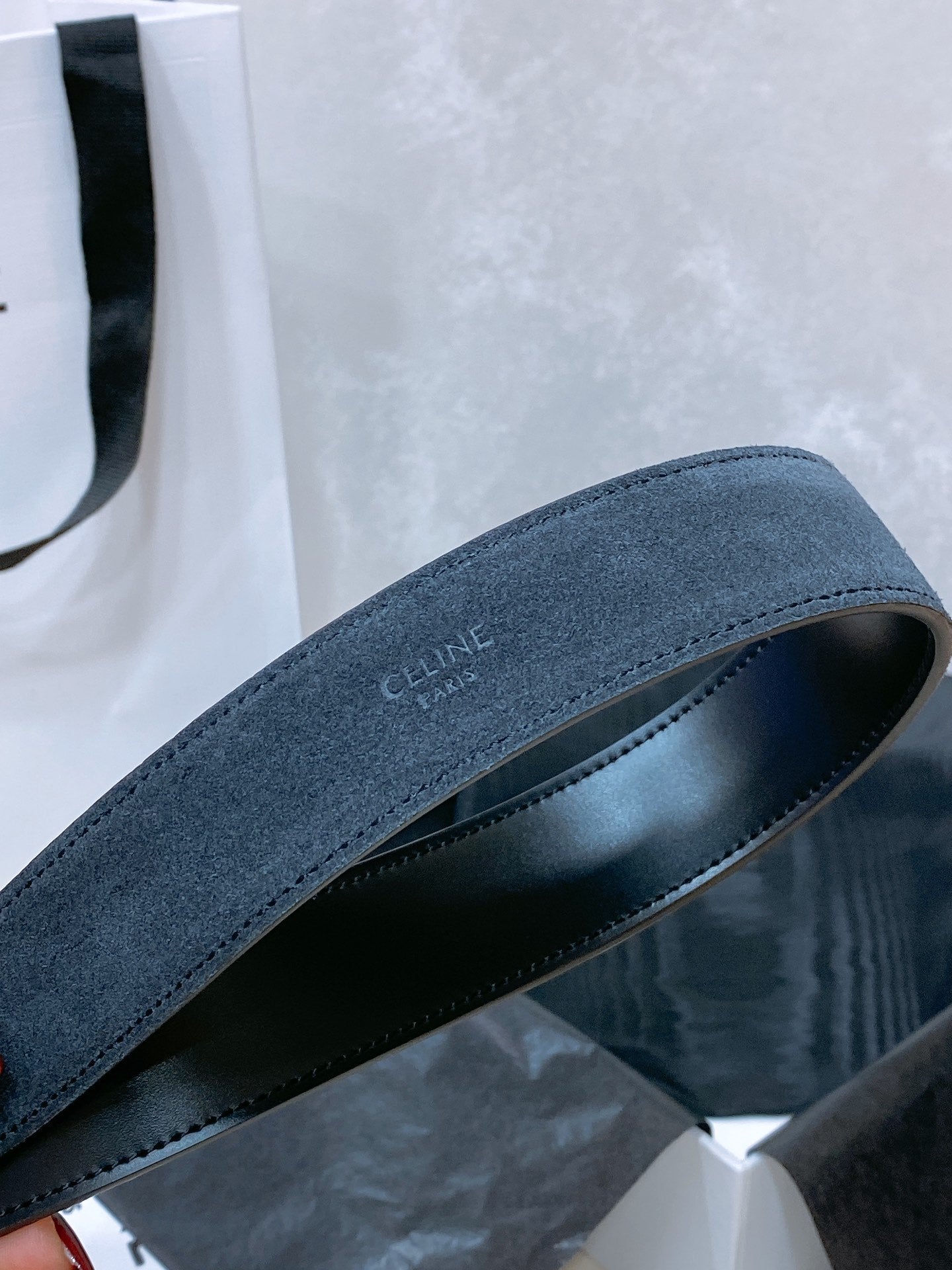 CELINE CL LARGE 30 MM TRIOMPHE BELT IN BLACK AND SILVER HARDWARE