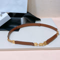 CELINE CL SMALL 18 MM SQUARE ADJUSTABLE BELT IN BRONZE BROWN LEATHER GOLD HARDWARE