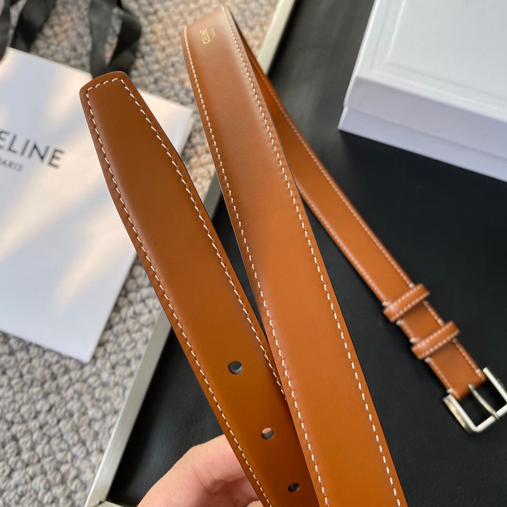 CELINE BELT 25MM IN BROWN REVERSIBLE ITALIAN CALFSKIN WITH VINTAGE SILVER BRASS BUCKLE