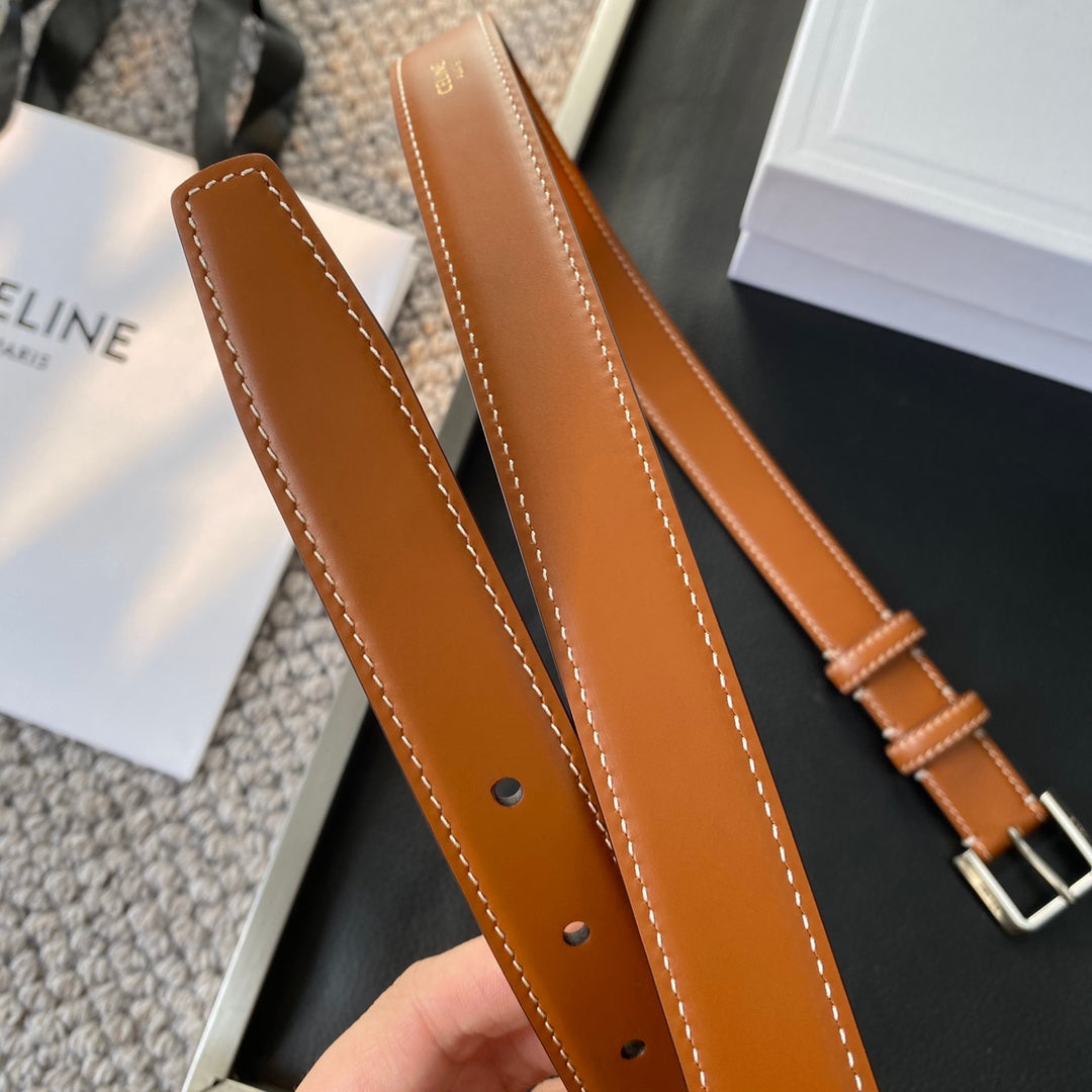 CELINE BELT 25MM IN BROWN REVERSIBLE ITALIAN CALFSKIN WITH VINTAGE SILVER BRASS BUCKLE