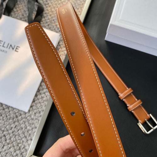 CELINE BELT 25MM IN BROWN REVERSIBLE ITALIAN CALFSKIN WITH VINTAGE SILVER BRASS BUCKLE