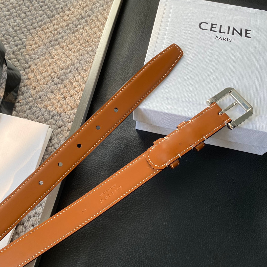CELINE BELT 25MM IN BROWN REVERSIBLE ITALIAN CALFSKIN WITH VINTAGE SILVER BRASS BUCKLE