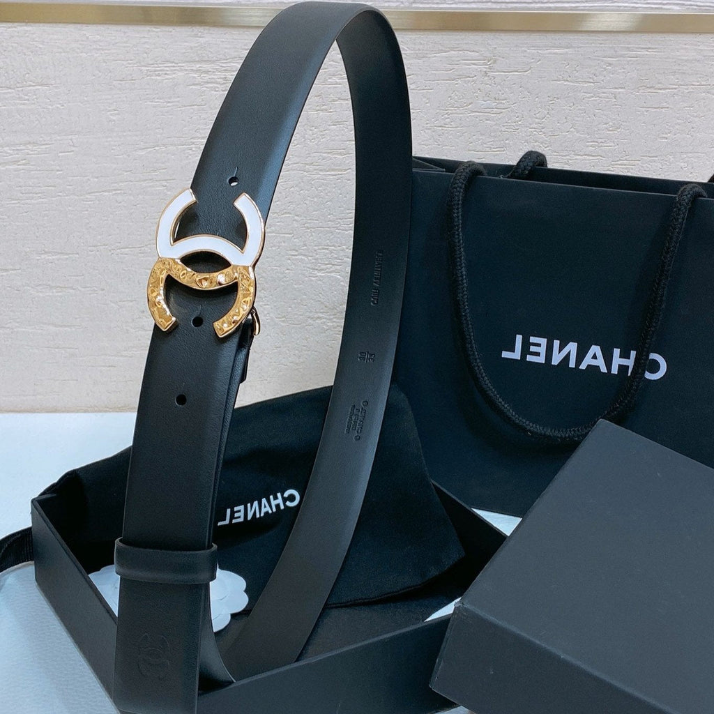 CHANEL BELT 30MM IN BLACK SMOOTH CALFSKIN GOLD MIX WHITE METAL LOGO