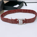 CHANEL ELASTIC BELT 30MM IN WINE RED CALFSKIN SILVER HARDWARE WITH RHINSTONES