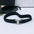 CHANEL ELASTIC BELT 30MM IN BLACK WOOL FABRIC SILVER HARDWARE WITH RHINSTONES