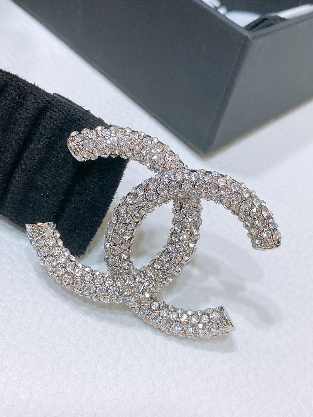 CHANEL ELASTIC BELT 30MM IN BLACK WOOL FABRIC SILVER HARDWARE WITH RHINSTONES
