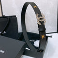 CHANEL BELT 30 MM IN BLACK CALFSKIN PEARL LOGO WITH GOLD HARDWARE