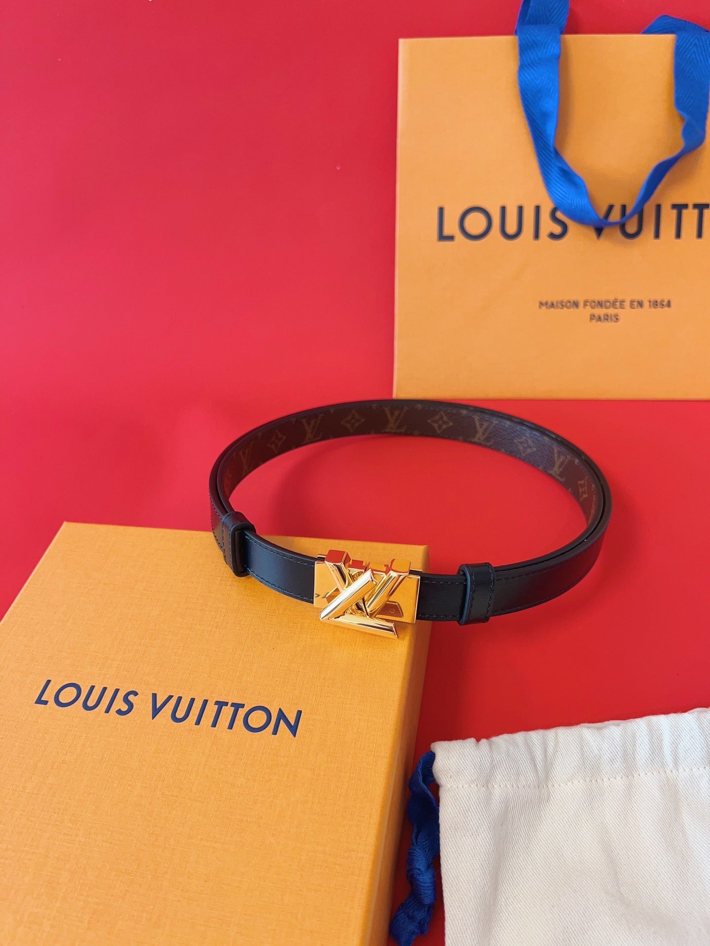 LOUIS VUITTON LV GO-14 20MM BELT IN BLACK CALFSKIN GOLD HARDWARE