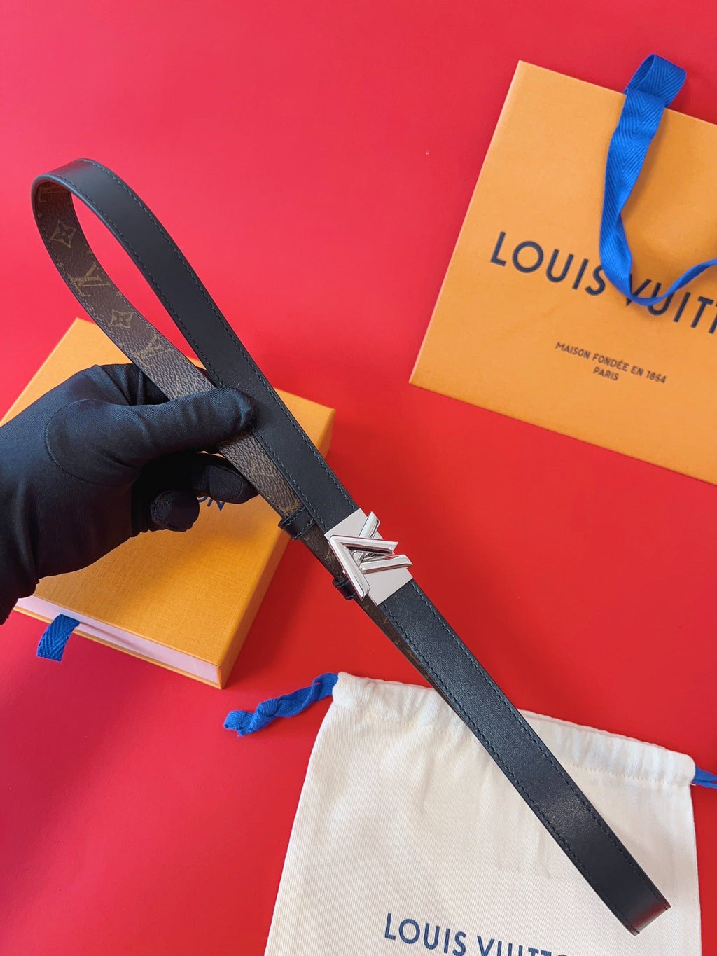 LOUIS VUITTON LV GO-14 20MM BELT IN BLACK CALFSKIN SILVER HARDWARE