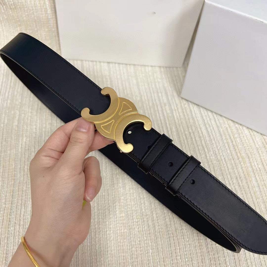 CELINE Celin medium triomphe belt black leather