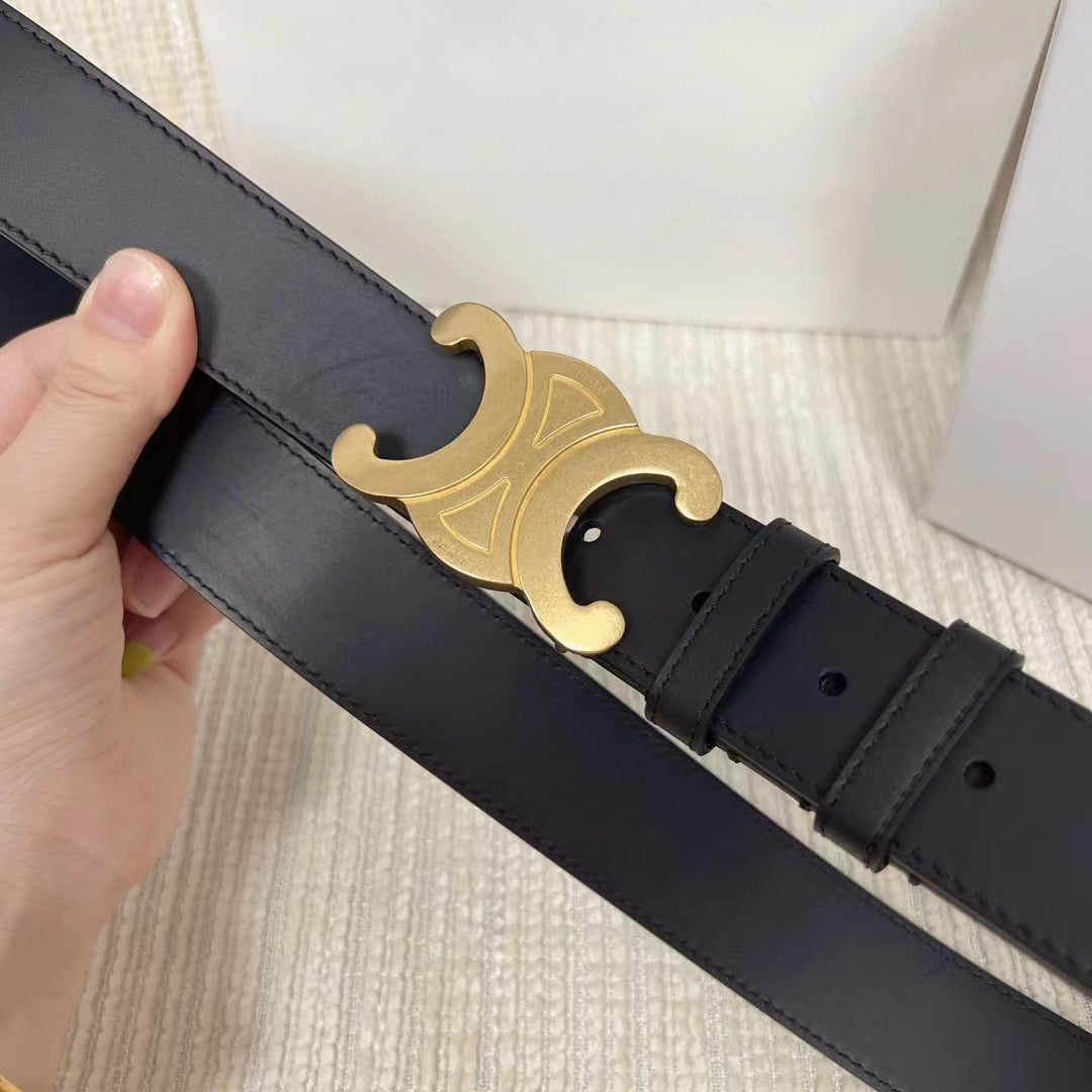 CELINE Celin medium triomphe belt black leather