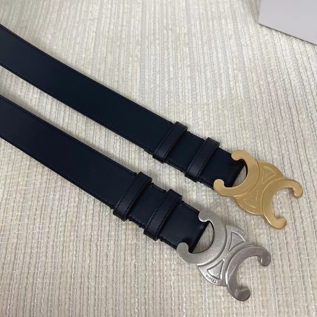 CELINE Celin medium triomphe belt black leather