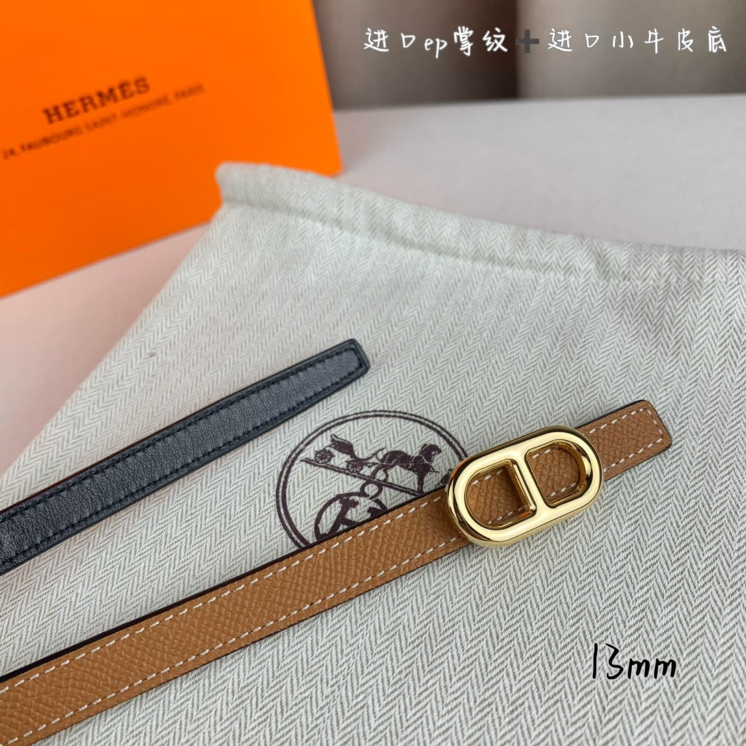 HERMES MAILLON H BELT BUCKLE & REVERSIBLE CIDER ORANGE LEATHER STRAP 13 MM GOLDEN HARDWARE