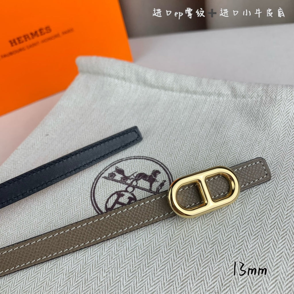 HERMES MAILLON H BELT BUCKLE & REVERSIBLE COFFEE BROWN LEATHER STRAP 13 MM GOLD HARDWARE