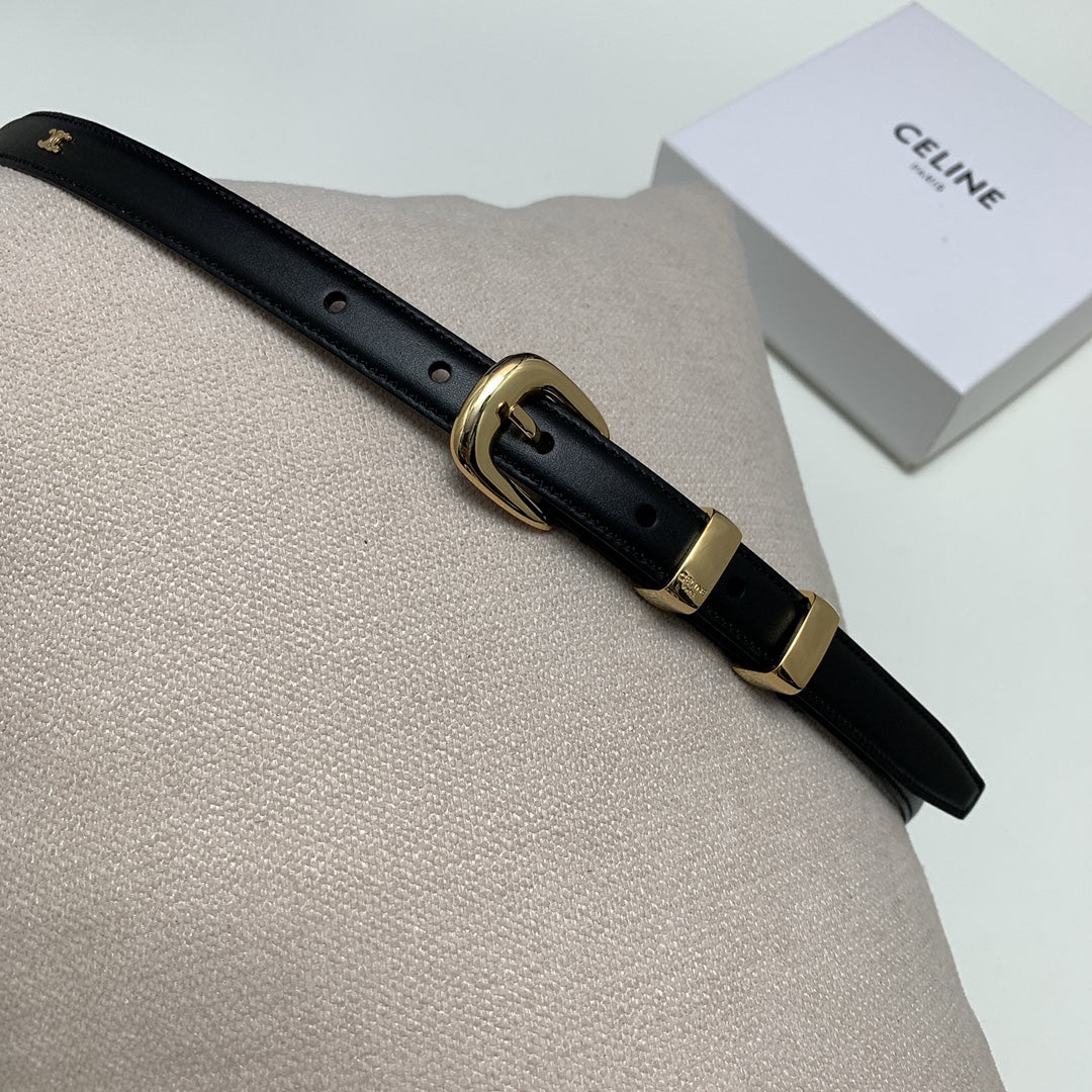 CELINE CL MINI 18 MM WESTERN BELT IN BLACK CALFSKIN GOLD HARDWARE