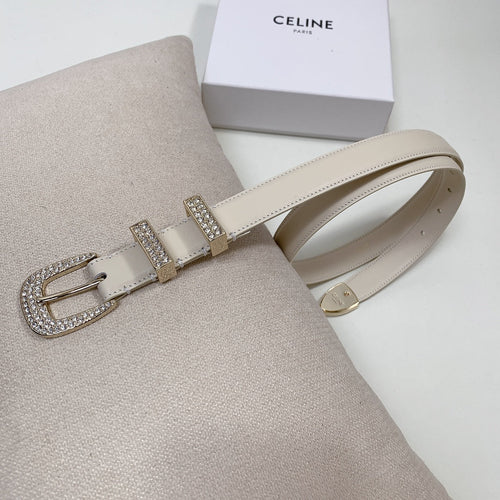 CELINE CL 25 MM MARCO BELT WITH STRASS IN WHTE CALFSKIN GOLD HARDWARE