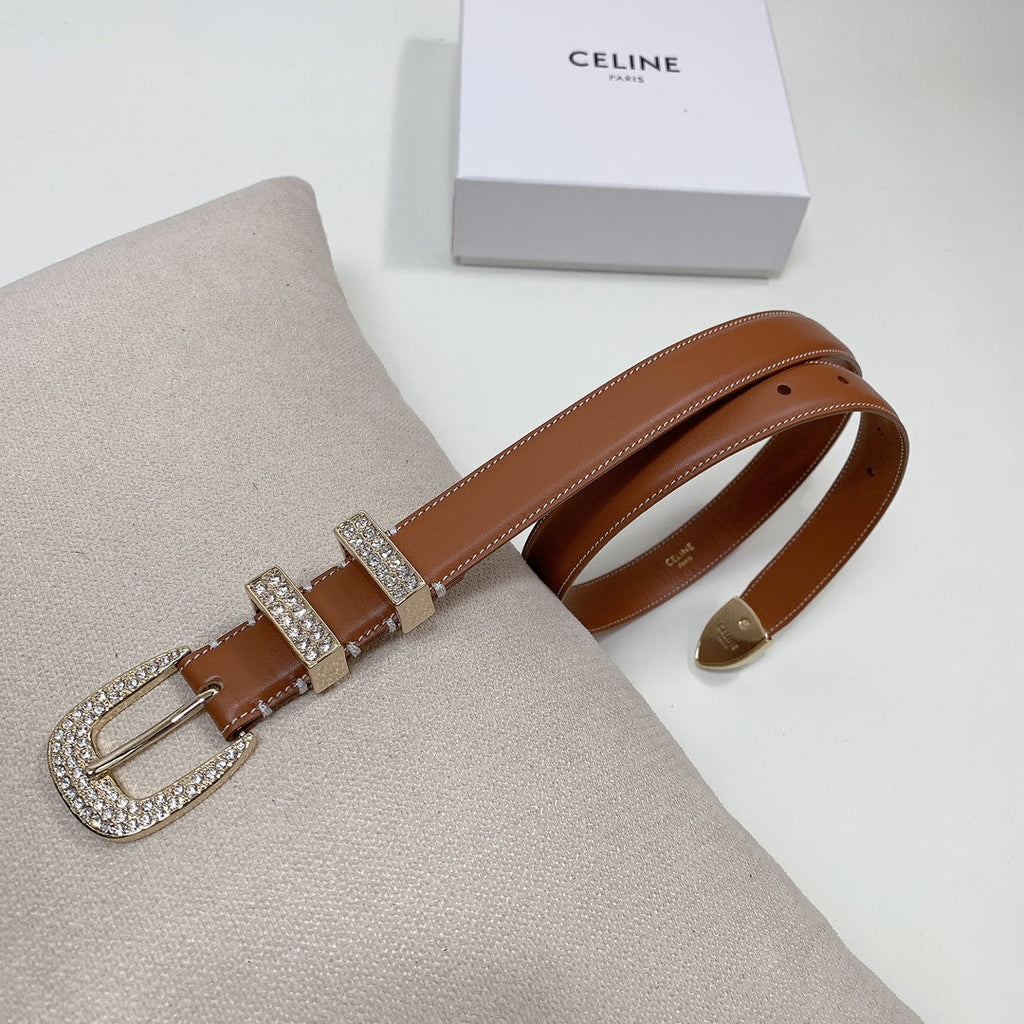 CELINE CL 25 MM MARCO BELT WITH STRASS IN BRONZE BROWN CALFSKIN GOLD HARDWARE