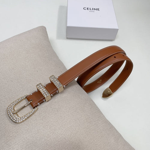 CELINE CL 25 MM MARCO BELT WITH STRASS IN BRONZE BROWN CALFSKIN GOLD HARDWARE