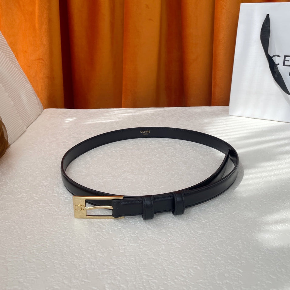 CELINE BELT 18MM IN BLACK CALFSKIN WITH RECTANGULAR BUCKLE EMBOSSED LOGO