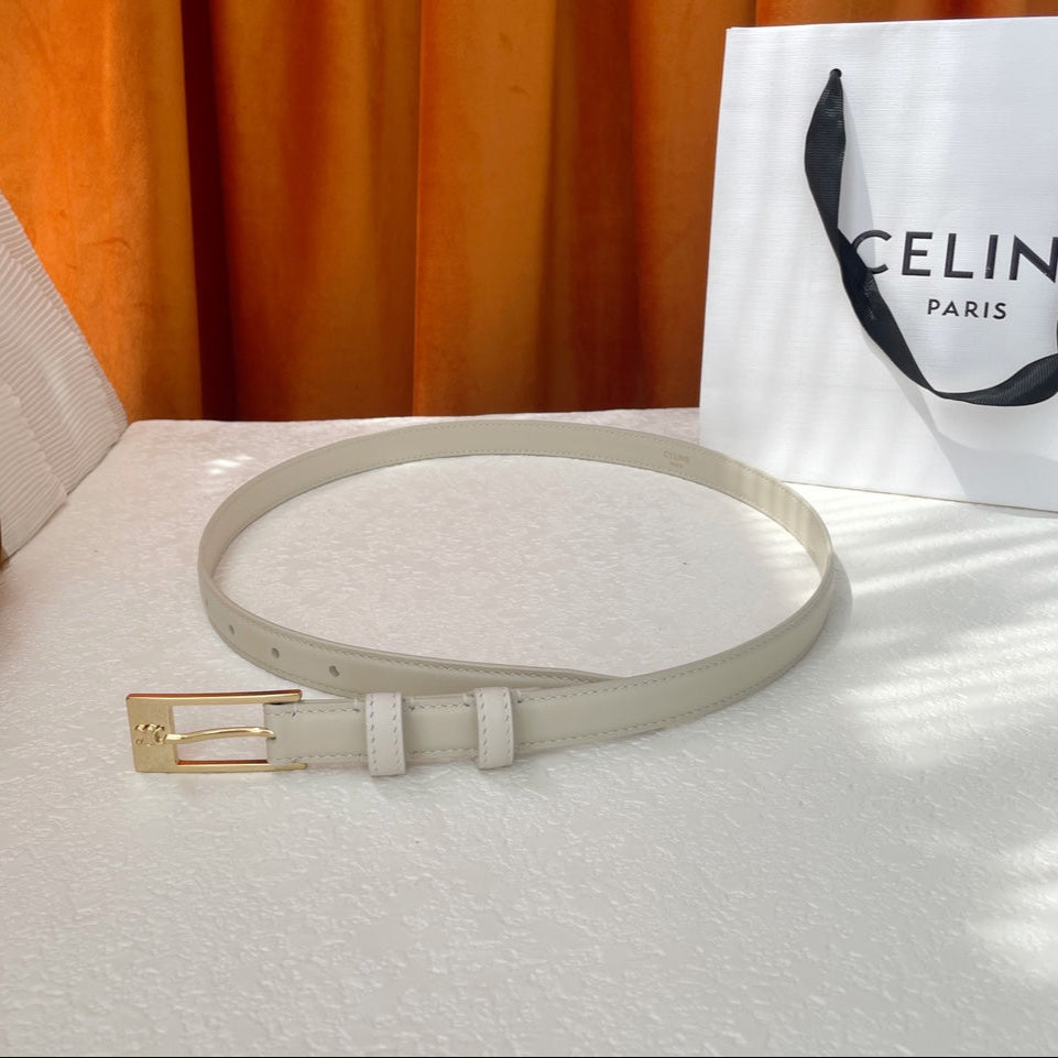 CELINE BELT 18MM IN WHITE CALFSKIN WITH RECTANGULAR BUCKLE EMBOSSED LOGO