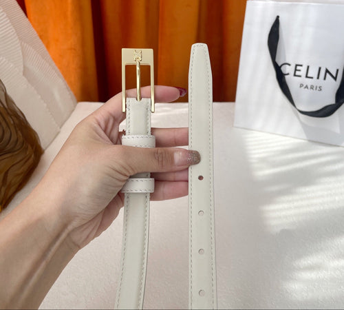 CELINE BELT 18MM IN WHITE CALFSKIN WITH RECTANGULAR BUCKLE EMBOSSED LOGO