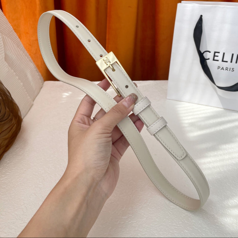 CELINE BELT 18MM IN WHITE CALFSKIN WITH RECTANGULAR BUCKLE EMBOSSED LOGO