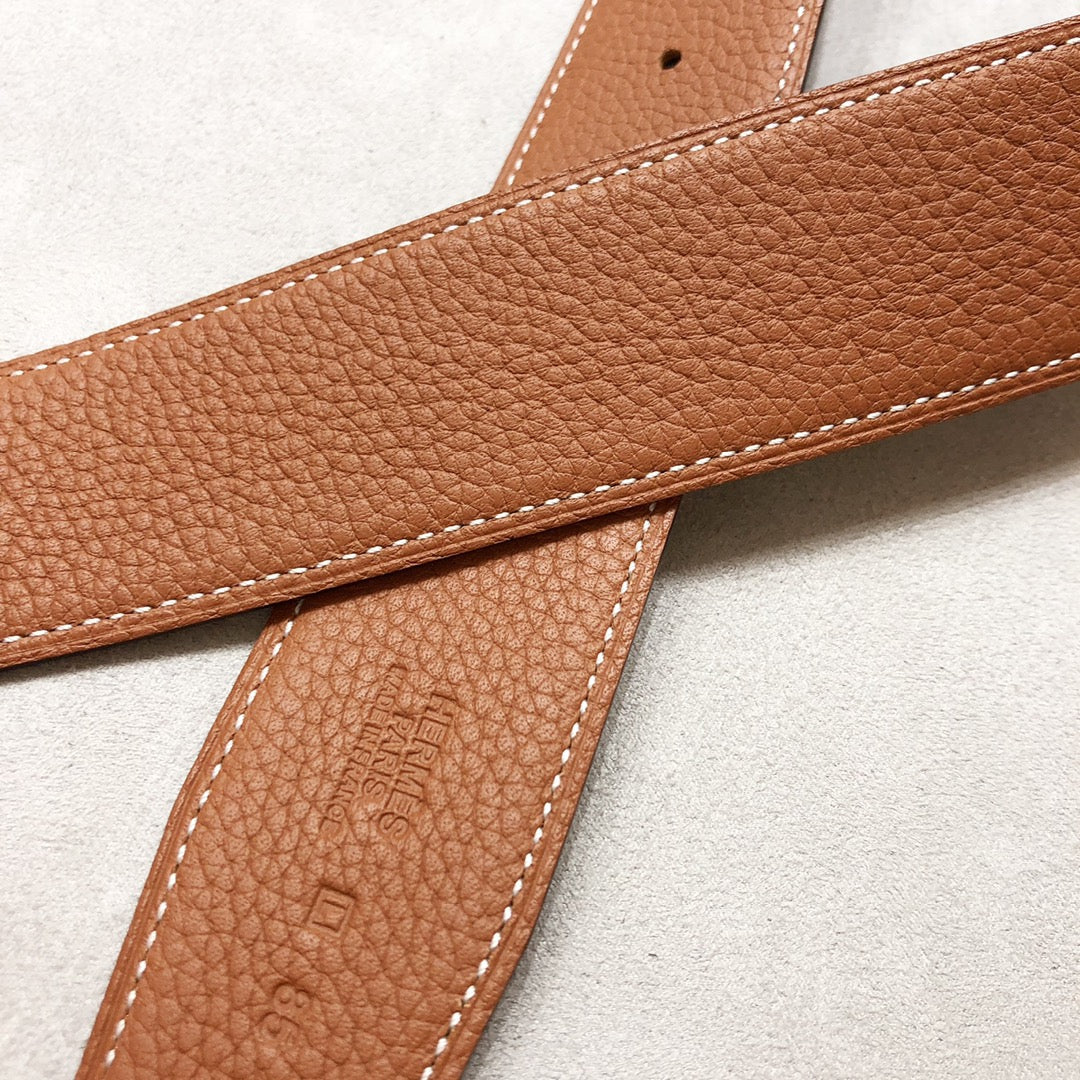 HERMES H D'ANCRE BELT BUCKLE & REVERSIBLE BLACK AND BRONZE BROWN LEATHER STRAP 38 MM GOLD HARDWARE
