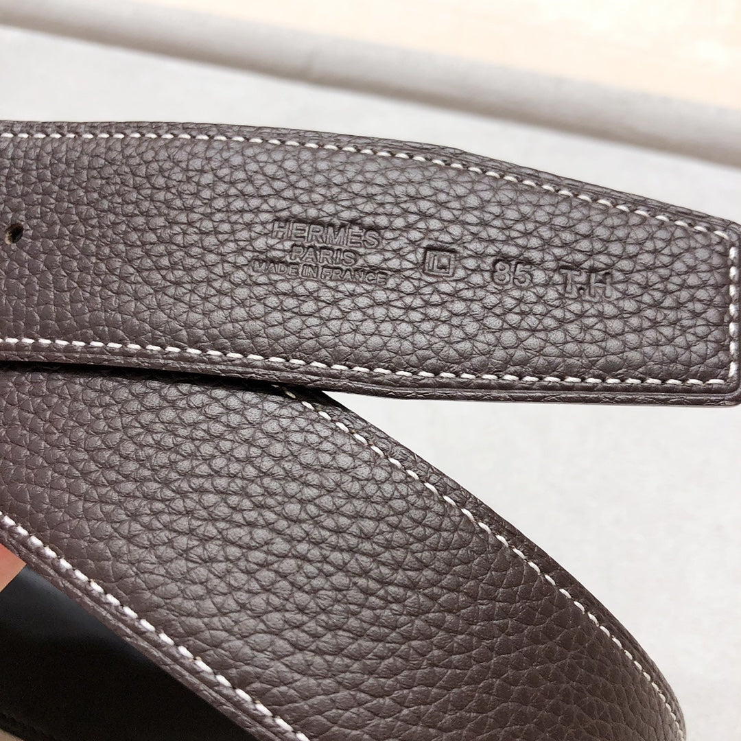 HERMES H D'ANCRE BELT BUCKLE & REVERSIBLE BLACK AND CHOCOLATE BROWN LEATHER STRAP 38 MM GOLD HARDWARE